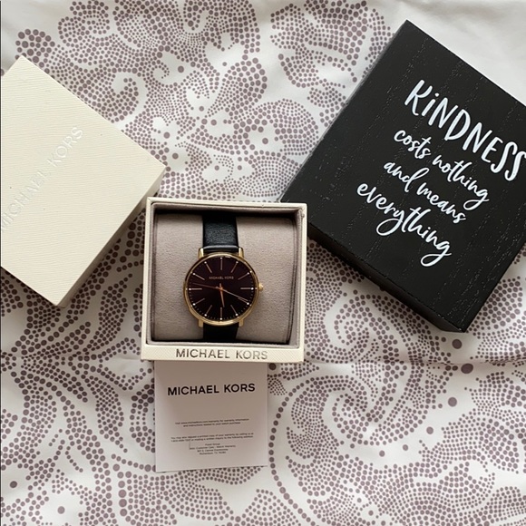MK black leather watch